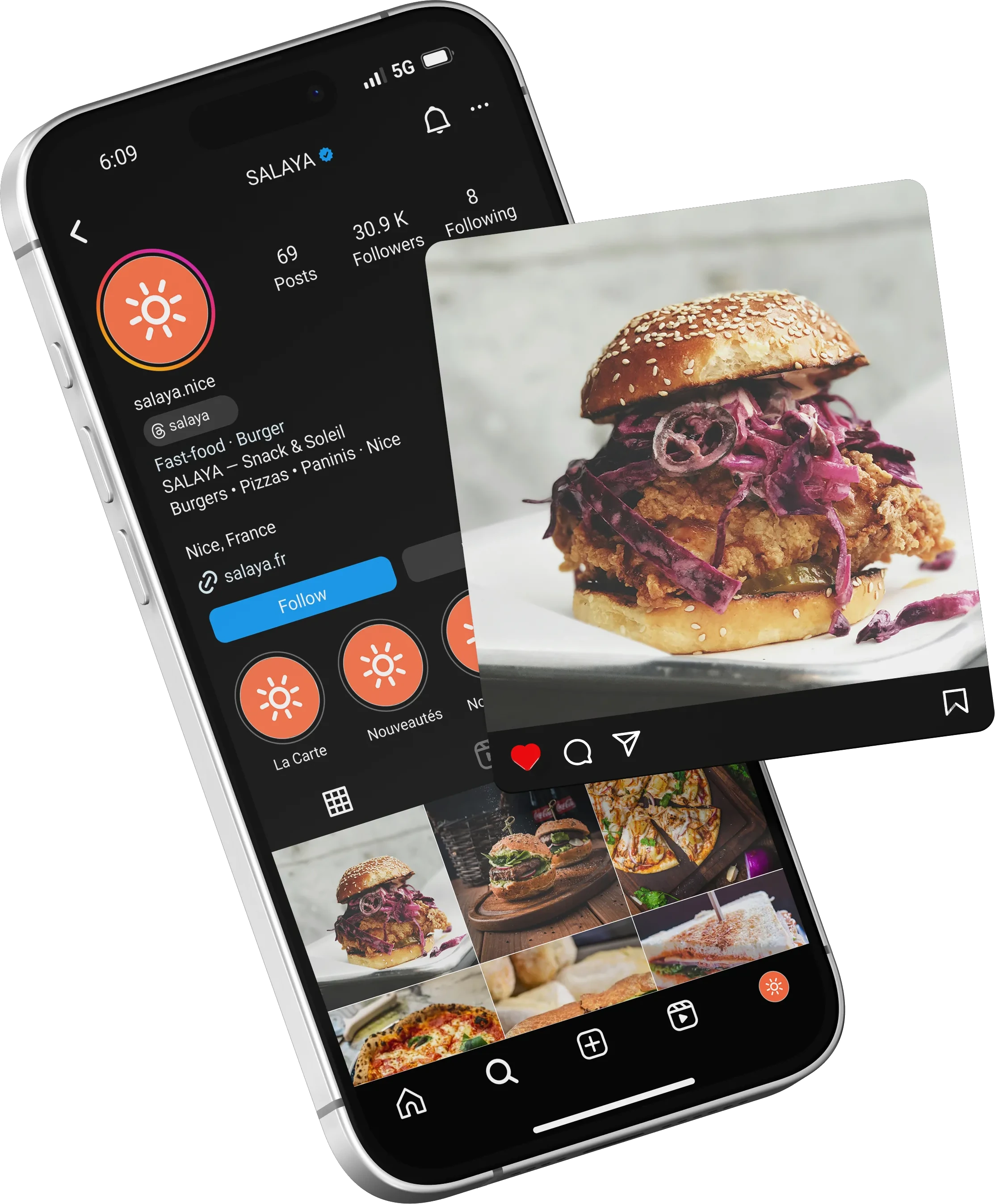 Le compte Instagram de SALAYA : burgers, pizzas et nouveautés